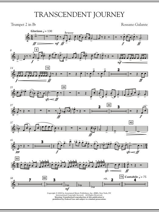 Preview Rossano Galante Transcendent Journey - Bb Trumpet 2 Classical sheet music, notes and chords for Concert Band, SKU: 293338 sheet music, piano notes, chords, guitar tabs, score, transpose, transcribe, how to play, guide, download, learn, tutorial, progression, song, artist, awards, billboard, mtv, vh1, tour, single, album, release