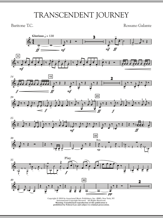 Preview Rossano Galante Transcendent Journey - Baritone T.C. Classical sheet music, notes and chords for Concert Band, SKU: 293348 sheet music, piano notes, chords, guitar tabs, score, transpose, transcribe, how to play, guide, download, learn, tutorial, progression, song, artist, awards, billboard, mtv, vh1, tour, single, album, release