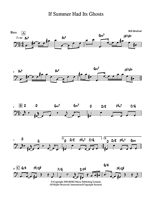 Preview Bill Bruford If Summer Had Its Ghosts Rock sheet music, notes and chords for Double Bass, SKU: 29575 sheet music, piano notes, chords, guitar tabs, score, transpose, transcribe, how to play, guide, download, learn, tutorial, progression, song, artist, awards, billboard, mtv, vh1, tour, single, album, release