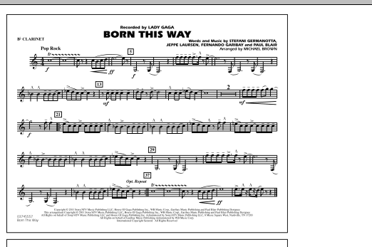 Preview Michael Brown Born This Way - Bb Clarinet Pop sheet music, notes and chords for Marching Band, SKU: 298144 sheet music, piano notes, chords, guitar tabs, score, transpose, transcribe, how to play, guide, download, learn, tutorial, progression, song, artist, awards, billboard, mtv, vh1, tour, single, album, release