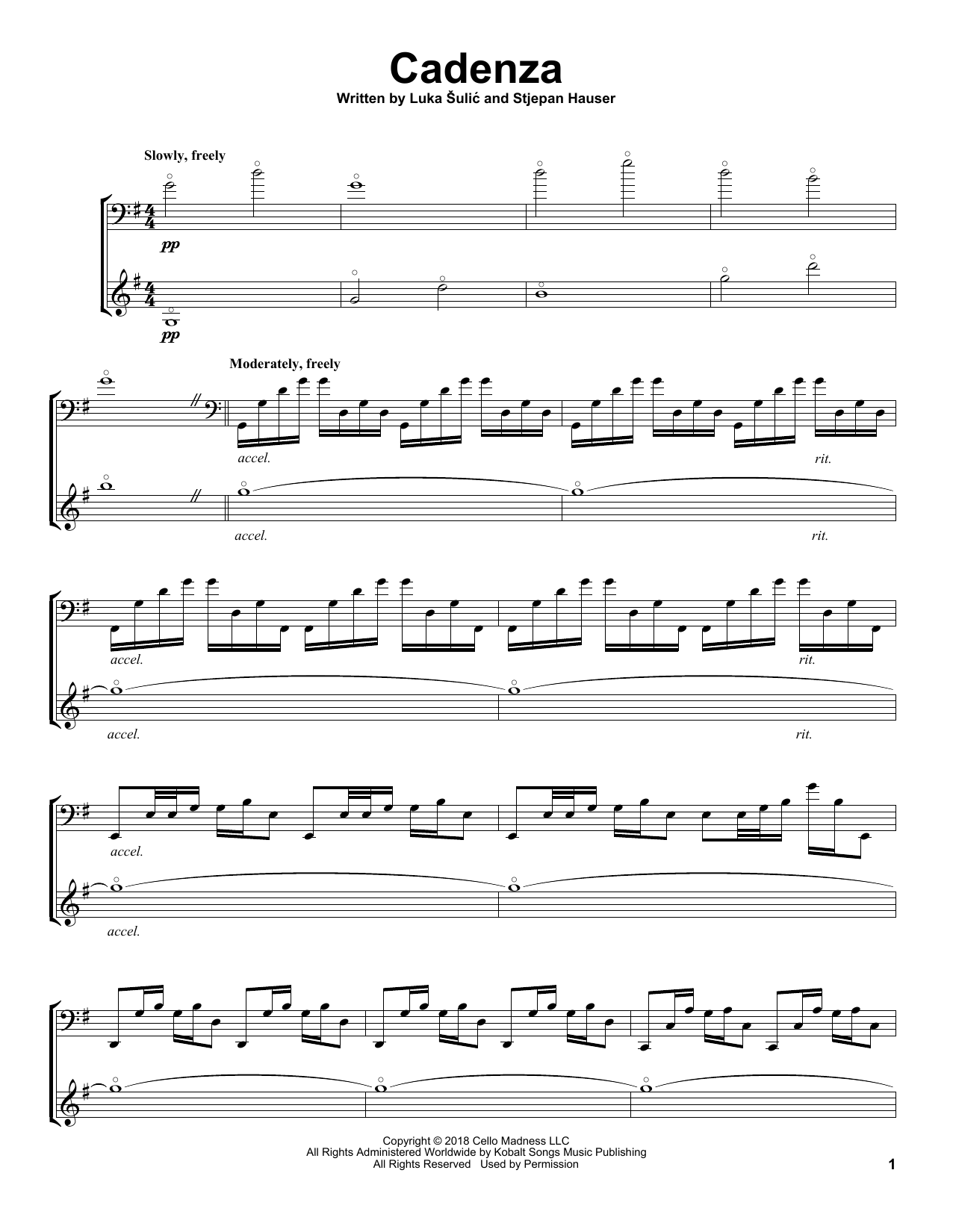 2Cellos Cadenza sheet music notes and chords. Download Printable PDF.