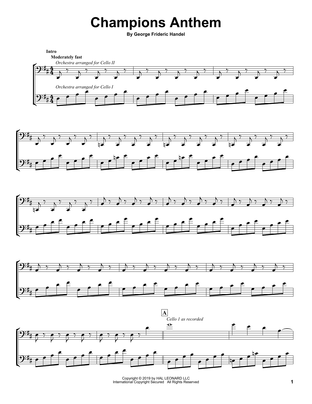 2Cellos Champions Anthem sheet music notes and chords. Download Printable PDF.