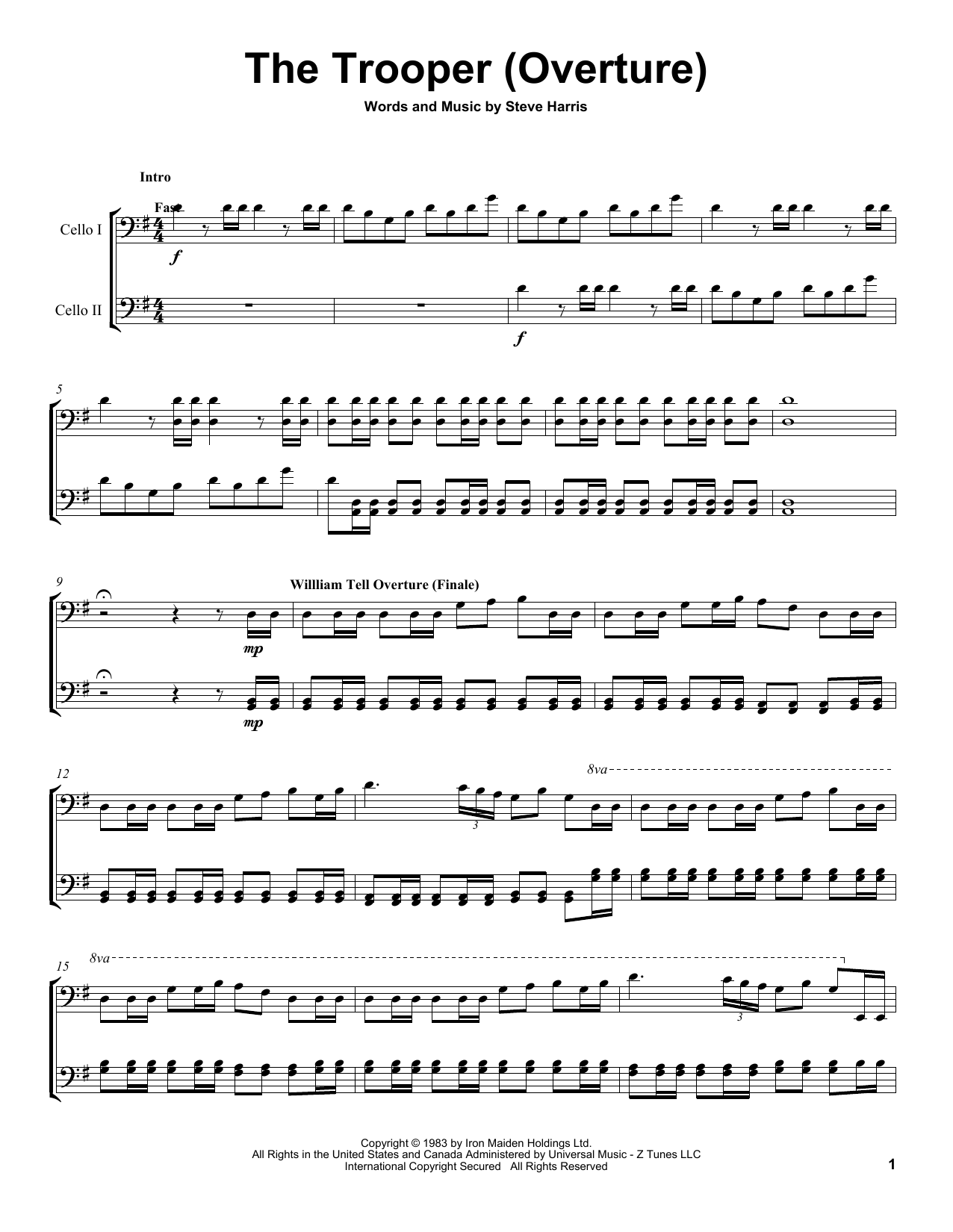 2Cellos The Trooper sheet music notes and chords. Download Printable PDF.