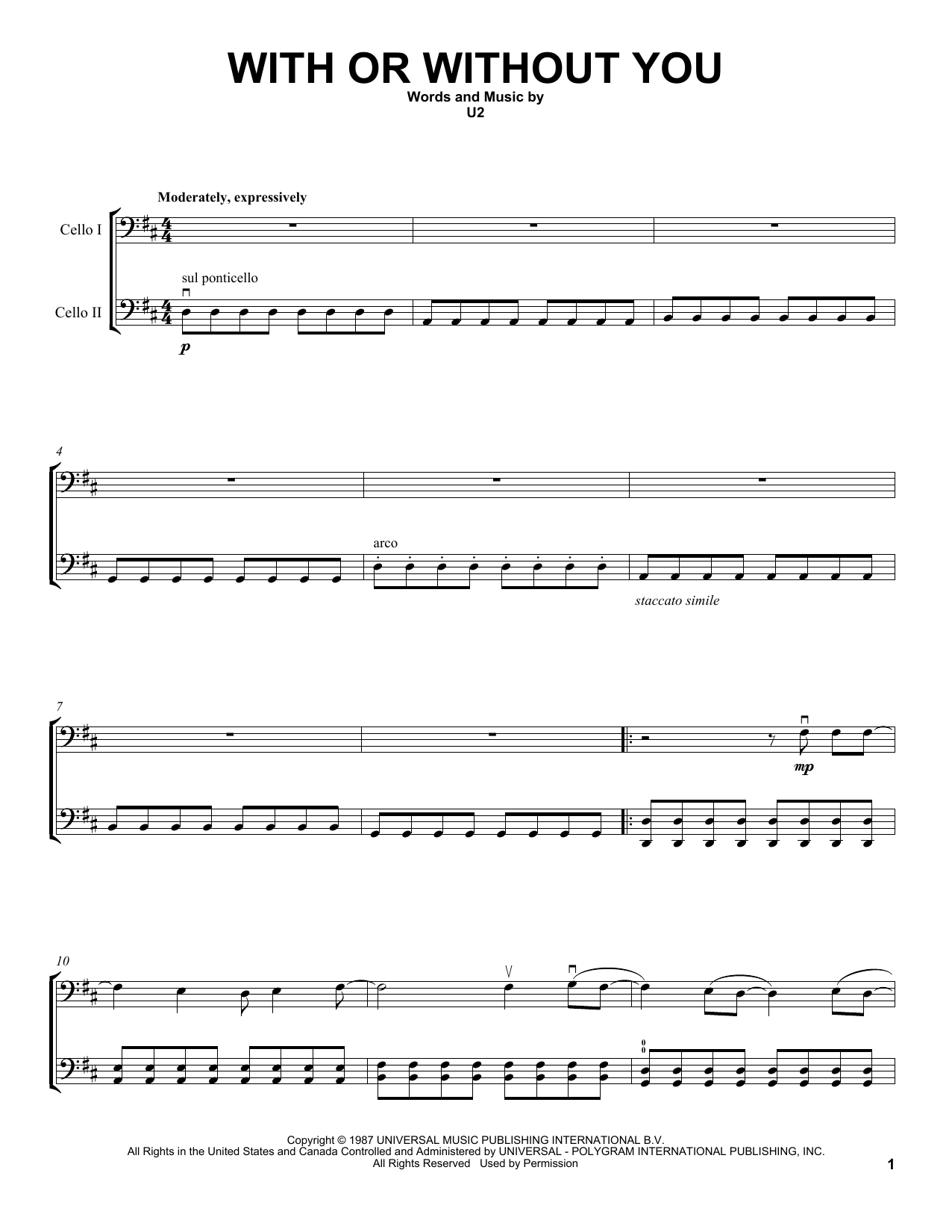 2Cellos With Or Without You sheet music notes and chords. Download Printable PDF.