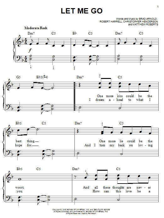 3 Doors Down Let Me Go sheet music notes and chords. Download Printable PDF.