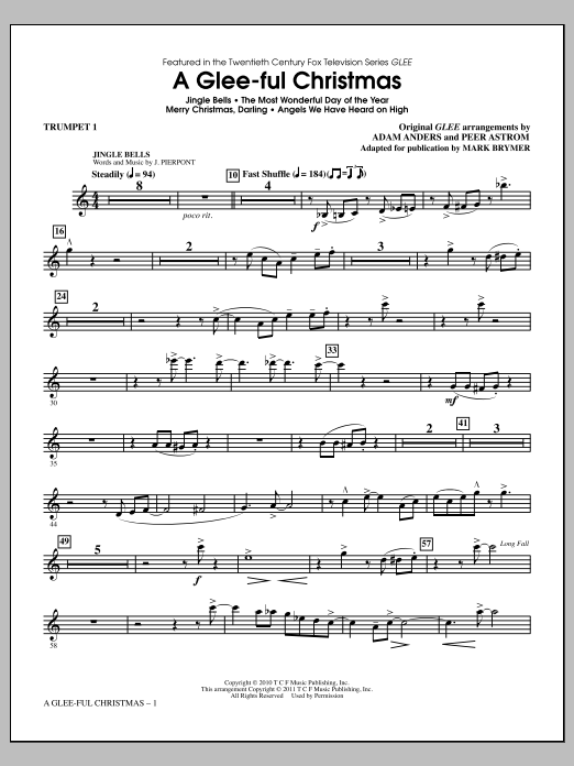 Preview Glee Cast A Glee-ful Christmas (Choral Medley)(arr. Mark Brymer) - Trumpet 1 Christmas sheet music, notes and chords for Choral Instrumental Pak, SKU: 302971 sheet music, piano notes, chords, guitar tabs, score, transpose, transcribe, how to play, guide, download, learn, tutorial, progression, song, artist, awards, billboard, mtv, vh1, tour, single, album, release