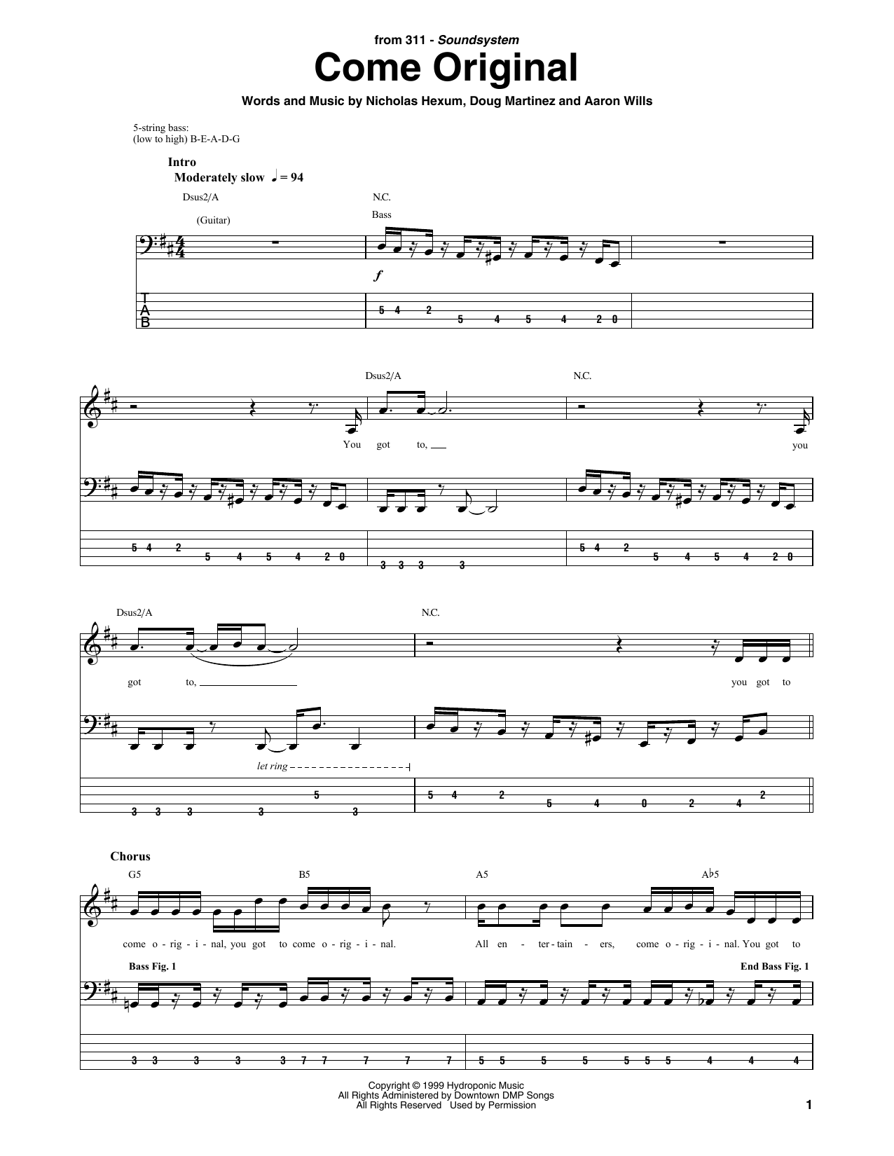 311 Come Original sheet music notes and chords. Download Printable PDF.