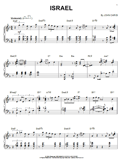 Preview Bill Evans Israel Jazz sheet music, notes and chords for Piano, SKU: 31526 sheet music, piano notes, chords, guitar tabs, score, transpose, transcribe, how to play, guide, download, learn, tutorial, progression, song, artist, awards, billboard, mtv, vh1, tour, single, album, release