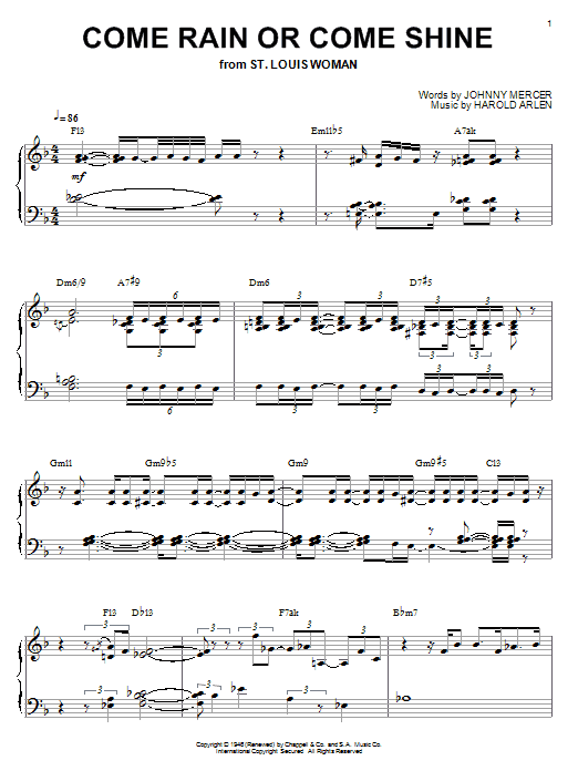 Preview Bill Evans Come Rain Or Come Shine Jazz sheet music, notes and chords for Piano, SKU: 31527 sheet music, piano notes, chords, guitar tabs, score, transpose, transcribe, how to play, guide, download, learn, tutorial, progression, song, artist, awards, billboard, mtv, vh1, tour, single, album, release