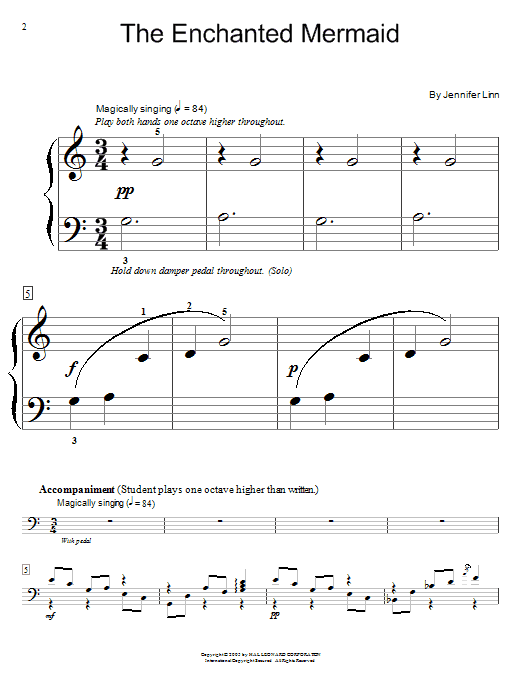 Preview Jennifer Linn The Enchanted Mermaid Children sheet music, notes and chords for Educational Piano, SKU: 31546 sheet music, piano notes, chords, guitar tabs, score, transpose, transcribe, how to play, guide, download, learn, tutorial, progression, song, artist, awards, billboard, mtv, vh1, tour, single, album, release