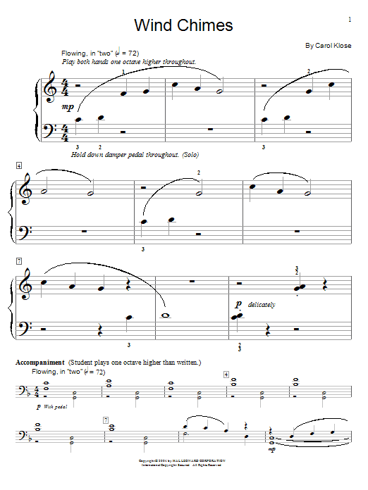 Preview Carol Klose Wind Chimes Children sheet music, notes and chords for Educational Piano, SKU: 31547 sheet music, piano notes, chords, guitar tabs, score, transpose, transcribe, how to play, guide, download, learn, tutorial, progression, song, artist, awards, billboard, mtv, vh1, tour, single, album, release