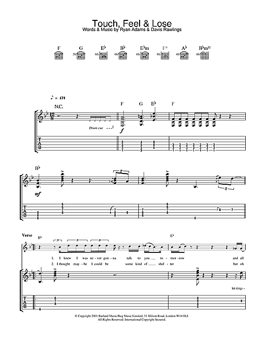 Preview Ryan Adams Touch, Feel & Lose Rock sheet music, notes and chords for Guitar Tab, SKU: 31570 sheet music, piano notes, chords, guitar tabs, score, transpose, transcribe, how to play, guide, download, learn, tutorial, progression, song, artist, awards, billboard, mtv, vh1, tour, single, album, release