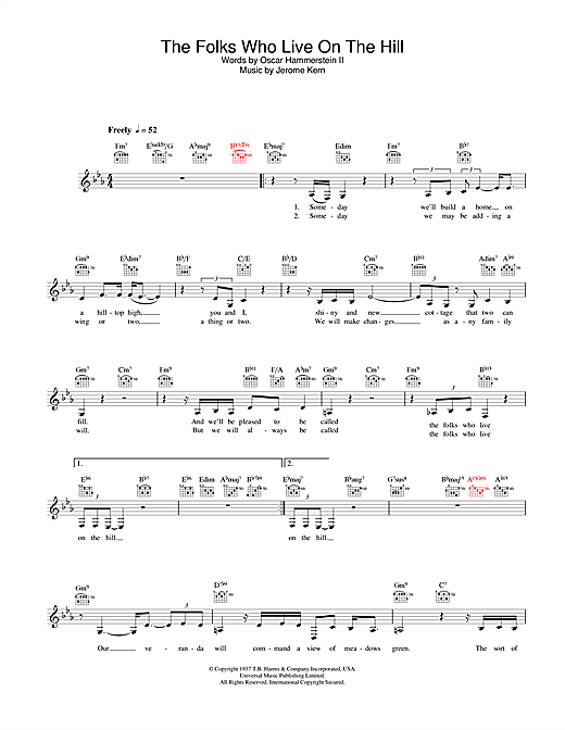 Preview Diana Krall The Folks Who Live On The Hill Jazz sheet music, notes and chords for Melody Line, Lyrics & Chords, SKU: 31594 sheet music, piano notes, chords, guitar tabs, score, transpose, transcribe, how to play, guide, download, learn, tutorial, progression, song, artist, awards, billboard, mtv, vh1, tour, single, album, release