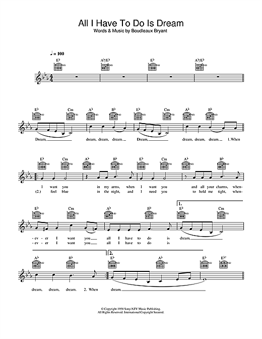 Preview The Everly Brothers All I Have To Do Is Dream Pop sheet music, notes and chords for Melody Line, Lyrics & Chords, SKU: 31602 sheet music, piano notes, chords, guitar tabs, score, transpose, transcribe, how to play, guide, download, learn, tutorial, progression, song, artist, awards, billboard, mtv, vh1, tour, single, album, release