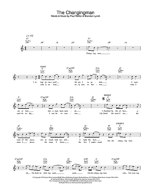 Preview Paul Weller The Changingman Rock sheet music, notes and chords for Melody Line, Lyrics & Chords, SKU: 31604 sheet music, piano notes, chords, guitar tabs, score, transpose, transcribe, how to play, guide, download, learn, tutorial, progression, song, artist, awards, billboard, mtv, vh1, tour, single, album, release