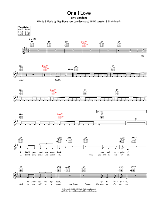 Preview Coldplay One I Love Pop sheet music, notes and chords for Melody Line, Lyrics & Chords, SKU: 31640 sheet music, piano notes, chords, guitar tabs, score, transpose, transcribe, how to play, guide, download, learn, tutorial, progression, song, artist, awards, billboard, mtv, vh1, tour, single, album, release