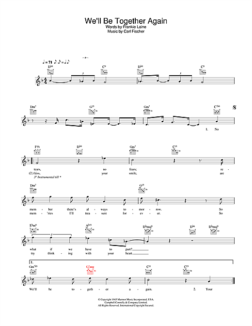 Preview Rod Stewart We'll Be Together Again Pop sheet music, notes and chords for Melody Line, Lyrics & Chords, SKU: 31648 sheet music, piano notes, chords, guitar tabs, score, transpose, transcribe, how to play, guide, download, learn, tutorial, progression, song, artist, awards, billboard, mtv, vh1, tour, single, album, release