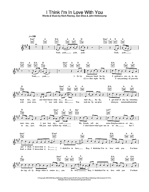 Preview Jessica Simpson I Think I'm In Love With You Pop sheet music, notes and chords for Melody Line, Lyrics & Chords, SKU: 31649 sheet music, piano notes, chords, guitar tabs, score, transpose, transcribe, how to play, guide, download, learn, tutorial, progression, song, artist, awards, billboard, mtv, vh1, tour, single, album, release