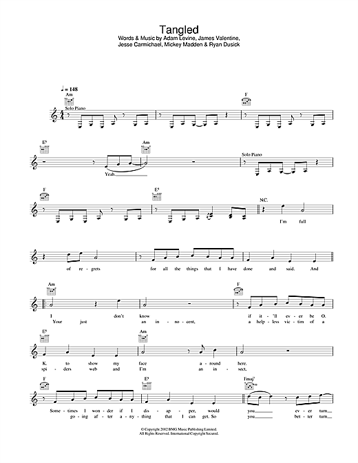 Preview Maroon 5 Tangled Pop sheet music, notes and chords for Melody Line, Lyrics & Chords, SKU: 31668 sheet music, piano notes, chords, guitar tabs, score, transpose, transcribe, how to play, guide, download, learn, tutorial, progression, song, artist, awards, billboard, mtv, vh1, tour, single, album, release