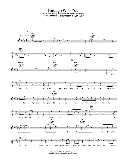 Preview Maroon 5 Through With You Pop sheet music, notes and chords for Melody Line, Lyrics & Chords, SKU: 31670 sheet music, piano notes, chords, guitar tabs, score, transpose, transcribe, how to play, guide, download, learn, tutorial, progression, song, artist, awards, billboard, mtv, vh1, tour, single, album, release