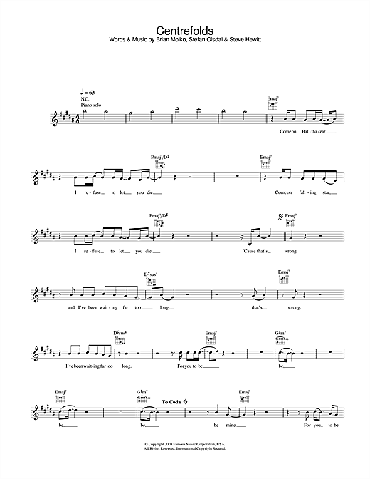 Preview Placebo Centrefolds Pop sheet music, notes and chords for Melody Line, Lyrics & Chords, SKU: 31675 sheet music, piano notes, chords, guitar tabs, score, transpose, transcribe, how to play, guide, download, learn, tutorial, progression, song, artist, awards, billboard, mtv, vh1, tour, single, album, release