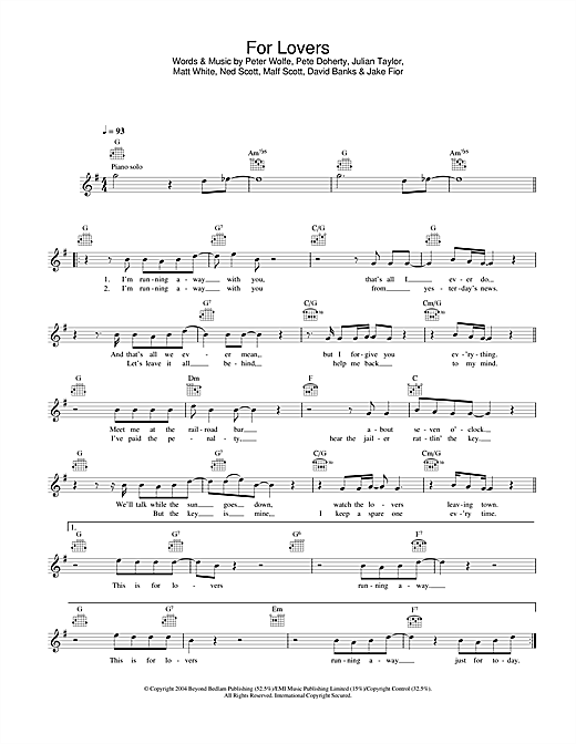 Preview Wolfman For Lovers (feat. Pete Doherty) Pop sheet music, notes and chords for Melody Line, Lyrics & Chords, SKU: 31676 sheet music, piano notes, chords, guitar tabs, score, transpose, transcribe, how to play, guide, download, learn, tutorial, progression, song, artist, awards, billboard, mtv, vh1, tour, single, album, release
