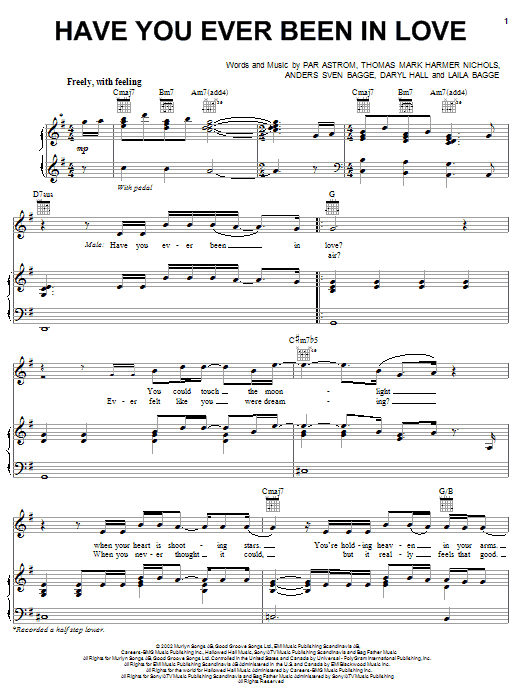 Preview Celine Dion Have You Ever Been In Love Pop sheet music, notes and chords for Piano, Vocal & Guitar (Right-Hand Melody), SKU: 31703 sheet music, piano notes, chords, guitar tabs, score, transpose, transcribe, how to play, guide, download, learn, tutorial, progression, song, artist, awards, billboard, mtv, vh1, tour, single, album, release