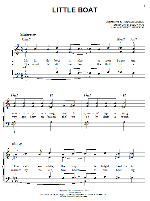 Preview Buddy Kaye Little Boat World sheet music, notes and chords for Easy Piano, SKU: 31714 sheet music, piano notes, chords, guitar tabs, score, transpose, transcribe, how to play, guide, download, learn, tutorial, progression, song, artist, awards, billboard, mtv, vh1, tour, single, album, release