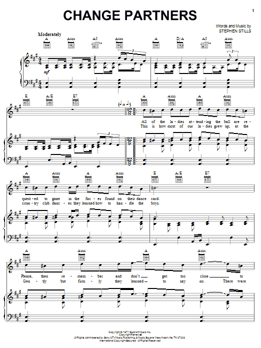 Preview Crosby, Stills & Nash Change Partners Pop sheet music, notes and chords for Piano, Vocal & Guitar (Right-Hand Melody), SKU: 31720 sheet music, piano notes, chords, guitar tabs, score, transpose, transcribe, how to play, guide, download, learn, tutorial, progression, song, artist, awards, billboard, mtv, vh1, tour, single, album, release