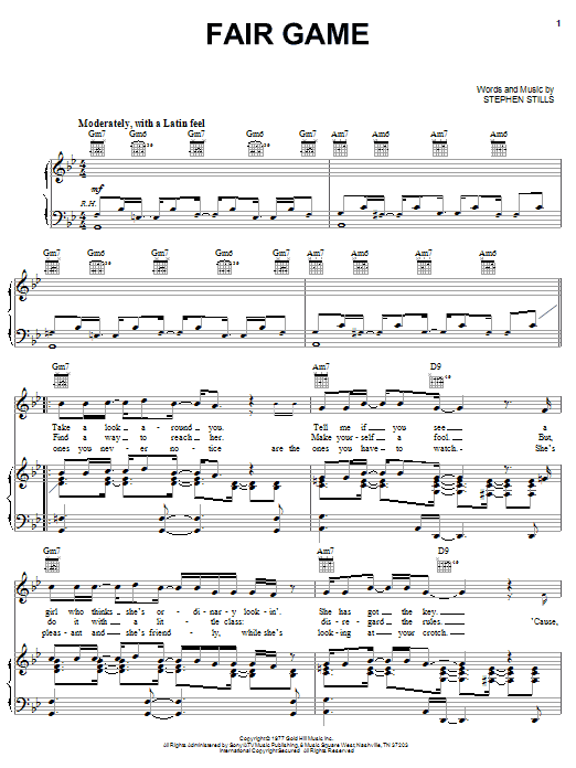 Preview Crosby, Stills & Nash Fair Game Pop sheet music, notes and chords for Piano, Vocal & Guitar (Right-Hand Melody), SKU: 31727 sheet music, piano notes, chords, guitar tabs, score, transpose, transcribe, how to play, guide, download, learn, tutorial, progression, song, artist, awards, billboard, mtv, vh1, tour, single, album, release