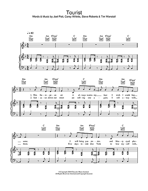Preview Athlete Tourist Rock sheet music, notes and chords for Piano, Vocal & Guitar, SKU: 31763 sheet music, piano notes, chords, guitar tabs, score, transpose, transcribe, how to play, guide, download, learn, tutorial, progression, song, artist, awards, billboard, mtv, vh1, tour, single, album, release
