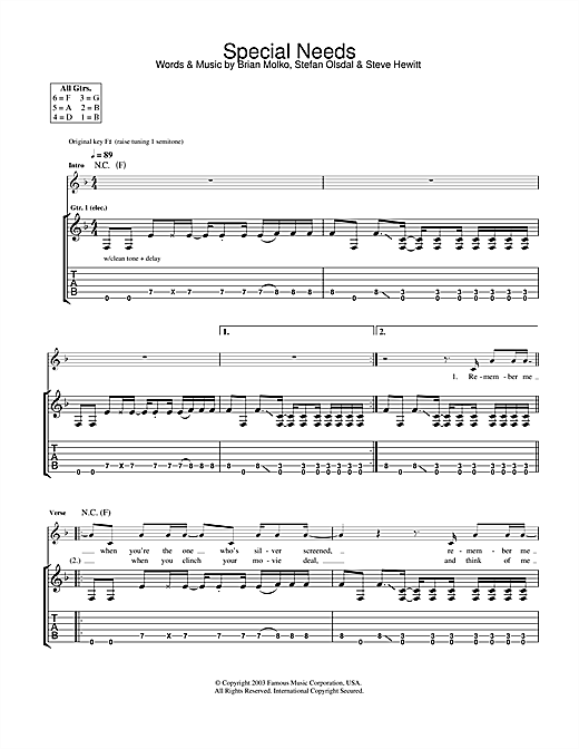 Preview Placebo Special Needs Rock sheet music, notes and chords for Guitar Tab, SKU: 31782 sheet music, piano notes, chords, guitar tabs, score, transpose, transcribe, how to play, guide, download, learn, tutorial, progression, song, artist, awards, billboard, mtv, vh1, tour, single, album, release