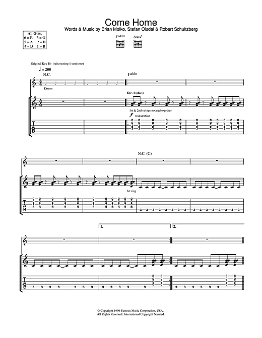Preview Placebo Come Home Pop sheet music, notes and chords for Guitar Tab, SKU: 31785 sheet music, piano notes, chords, guitar tabs, score, transpose, transcribe, how to play, guide, download, learn, tutorial, progression, song, artist, awards, billboard, mtv, vh1, tour, single, album, release