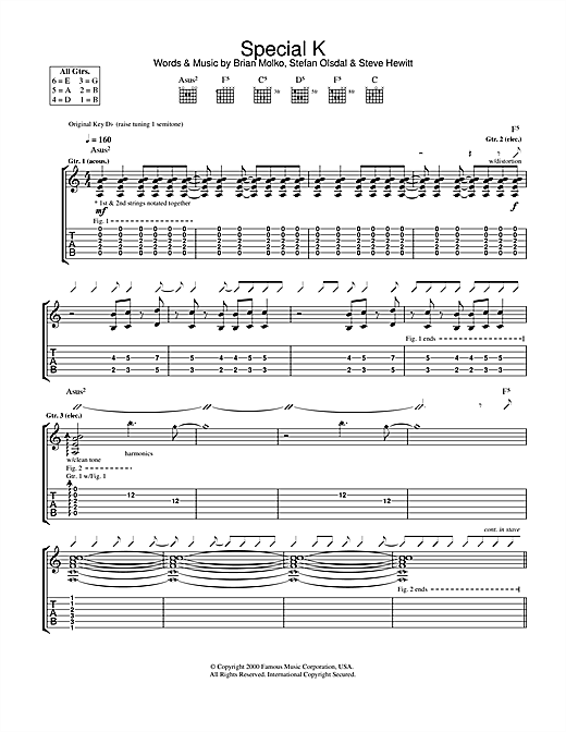 Preview Placebo Special K Rock sheet music, notes and chords for Guitar Tab, SKU: 31786 sheet music, piano notes, chords, guitar tabs, score, transpose, transcribe, how to play, guide, download, learn, tutorial, progression, song, artist, awards, billboard, mtv, vh1, tour, single, album, release