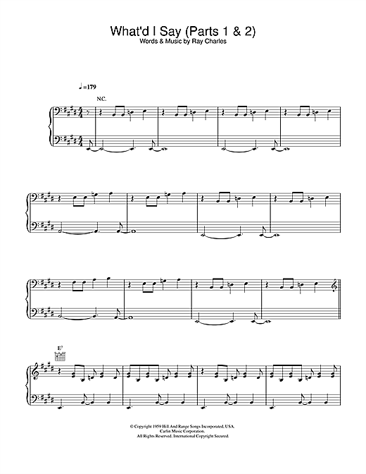 Preview Ray Charles What'd I Say Soul sheet music, notes and chords for Piano, Vocal & Guitar, SKU: 31798 sheet music, piano notes, chords, guitar tabs, score, transpose, transcribe, how to play, guide, download, learn, tutorial, progression, song, artist, awards, billboard, mtv, vh1, tour, single, album, release