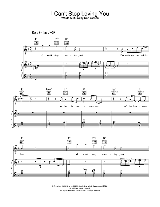 Preview Ray Charles I Can't Stop Loving You Soul sheet music, notes and chords for Piano, Vocal & Guitar, SKU: 31800 sheet music, piano notes, chords, guitar tabs, score, transpose, transcribe, how to play, guide, download, learn, tutorial, progression, song, artist, awards, billboard, mtv, vh1, tour, single, album, release
