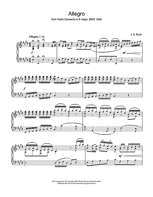 Preview Johann Sebastian Bach Allegro From Violin Concerto In E Major, Bwv 1042 Classical sheet music, notes and chords for Piano, SKU: 31829 sheet music, piano notes, chords, guitar tabs, score, transpose, transcribe, how to play, guide, download, learn, tutorial, progression, song, artist, awards, billboard, mtv, vh1, tour, single, album, release