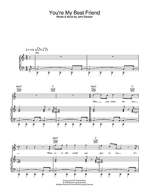 Preview Queen You're My Best Friend Rock sheet music, notes and chords for Piano, Vocal & Guitar, SKU: 31842 sheet music, piano notes, chords, guitar tabs, score, transpose, transcribe, how to play, guide, download, learn, tutorial, progression, song, artist, awards, billboard, mtv, vh1, tour, single, album, release