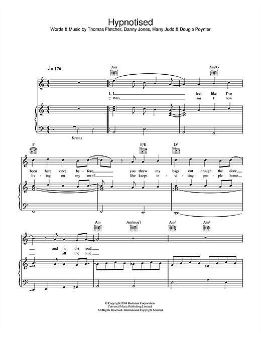 Preview McFly Hypnotised Pop sheet music, notes and chords for Piano, Vocal & Guitar (Right-Hand Melody), SKU: 31847 sheet music, piano notes, chords, guitar tabs, score, transpose, transcribe, how to play, guide, download, learn, tutorial, progression, song, artist, awards, billboard, mtv, vh1, tour, single, album, release