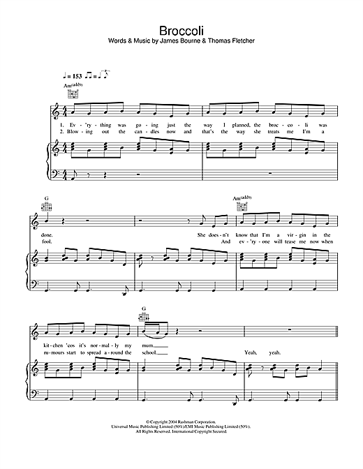 Preview McFly Broccoli Pop sheet music, notes and chords for Piano, Vocal & Guitar (Right-Hand Melody), SKU: 31855 sheet music, piano notes, chords, guitar tabs, score, transpose, transcribe, how to play, guide, download, learn, tutorial, progression, song, artist, awards, billboard, mtv, vh1, tour, single, album, release