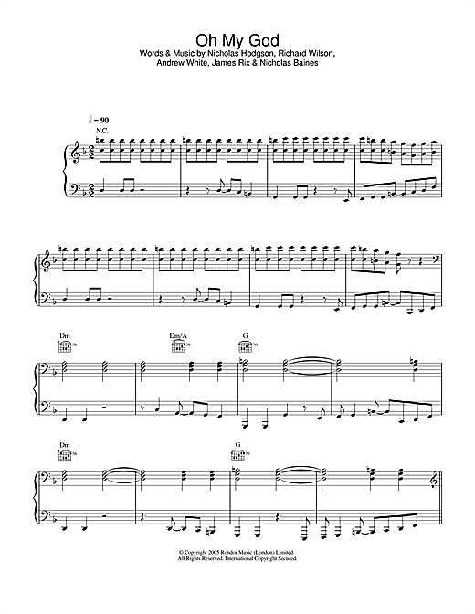 Preview Kaiser Chiefs Oh My God Rock sheet music, notes and chords for Piano, Vocal & Guitar (Right-Hand Melody), SKU: 31856 sheet music, piano notes, chords, guitar tabs, score, transpose, transcribe, how to play, guide, download, learn, tutorial, progression, song, artist, awards, billboard, mtv, vh1, tour, single, album, release