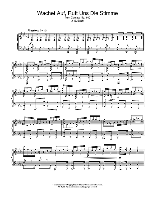 Preview Johann Sebastian Bach Wachet Auf, Ruft Uns Die Stimme (from Cantata No.140) Classical sheet music, notes and chords for Piano, SKU: 31864 sheet music, piano notes, chords, guitar tabs, score, transpose, transcribe, how to play, guide, download, learn, tutorial, progression, song, artist, awards, billboard, mtv, vh1, tour, single, album, release