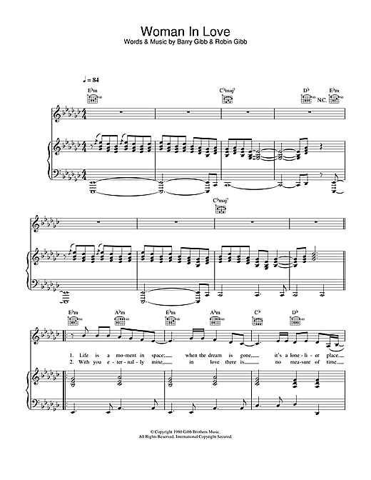 Preview Barbra Streisand A Woman In Love Pop sheet music, notes and chords for Piano, Vocal & Guitar, SKU: 31865 sheet music, piano notes, chords, guitar tabs, score, transpose, transcribe, how to play, guide, download, learn, tutorial, progression, song, artist, awards, billboard, mtv, vh1, tour, single, album, release