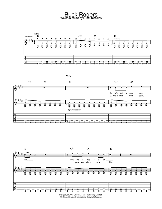 Preview Feeder Buck Rogers Rock sheet music, notes and chords for Guitar Tab, SKU: 31875 sheet music, piano notes, chords, guitar tabs, score, transpose, transcribe, how to play, guide, download, learn, tutorial, progression, song, artist, awards, billboard, mtv, vh1, tour, single, album, release