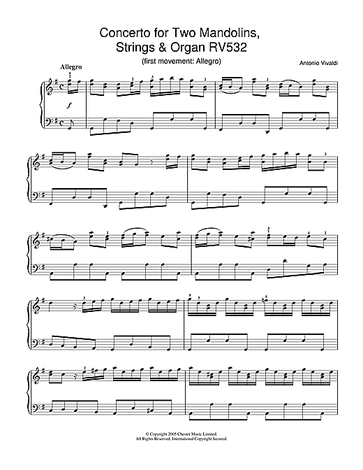 Preview Antonio Vivaldi Concerto for Two Mandolins, Strings & Organ RV532 (1st Movement: Allegro) Classical sheet music, notes and chords for Piano, SKU: 31884 sheet music, piano notes, chords, guitar tabs, score, transpose, transcribe, how to play, guide, download, learn, tutorial, progression, song, artist, awards, billboard, mtv, vh1, tour, single, album, release