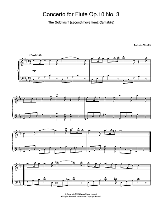Preview Antonio Vivaldi Concerto for Flute Op.10, No.3 ‘The Goldfinch' (2nd Movement: Cantabile) Classical sheet music, notes and chords for Piano, SKU: 31885 sheet music, piano notes, chords, guitar tabs, score, transpose, transcribe, how to play, guide, download, learn, tutorial, progression, song, artist, awards, billboard, mtv, vh1, tour, single, album, release