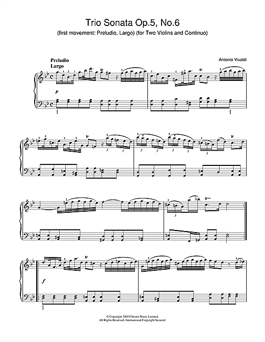 Preview Antonio Vivaldi Trio Sonata Op.5, No.6 (1st Movement: Preludio, Largo) (for Two Violins and Continuo) Classical sheet music, notes and chords for Piano, SKU: 31887 sheet music, piano notes, chords, guitar tabs, score, transpose, transcribe, how to play, guide, download, learn, tutorial, progression, song, artist, awards, billboard, mtv, vh1, tour, single, album, release