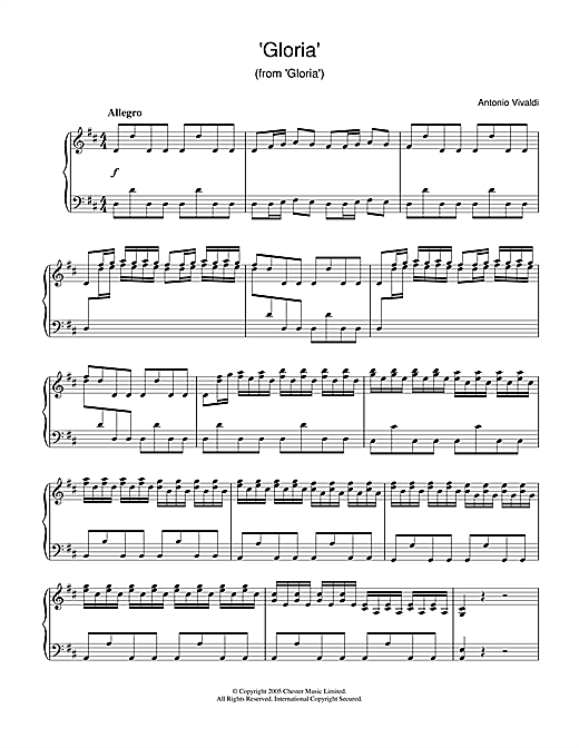 Preview Antonio Vivaldi Gloria (from Gloria) Classical sheet music, notes and chords for Piano, SKU: 31891 sheet music, piano notes, chords, guitar tabs, score, transpose, transcribe, how to play, guide, download, learn, tutorial, progression, song, artist, awards, billboard, mtv, vh1, tour, single, album, release
