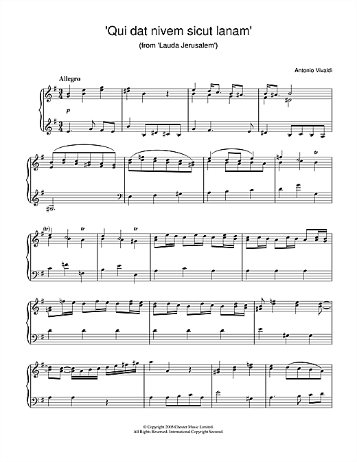 Preview Antonio Vivaldi Qui dat nivem sicut lanam (from Lauda Jerusalem) Classical sheet music, notes and chords for Piano, SKU: 31892 sheet music, piano notes, chords, guitar tabs, score, transpose, transcribe, how to play, guide, download, learn, tutorial, progression, song, artist, awards, billboard, mtv, vh1, tour, single, album, release