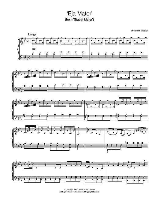 Preview Antonio Vivaldi Eja Mater (from Stabat Mater) Classical sheet music, notes and chords for Piano, SKU: 31894 sheet music, piano notes, chords, guitar tabs, score, transpose, transcribe, how to play, guide, download, learn, tutorial, progression, song, artist, awards, billboard, mtv, vh1, tour, single, album, release